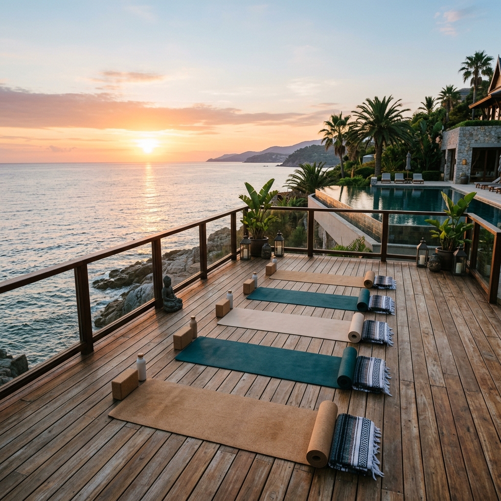 Yoga deck overlooking sea